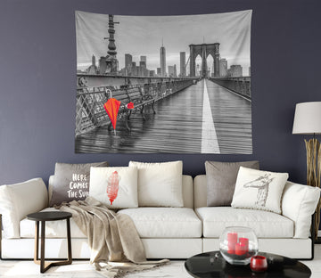 3D Bridge Red Umbrella 11698 Assaf Frank Tapestry Hanging Cloth Hang
