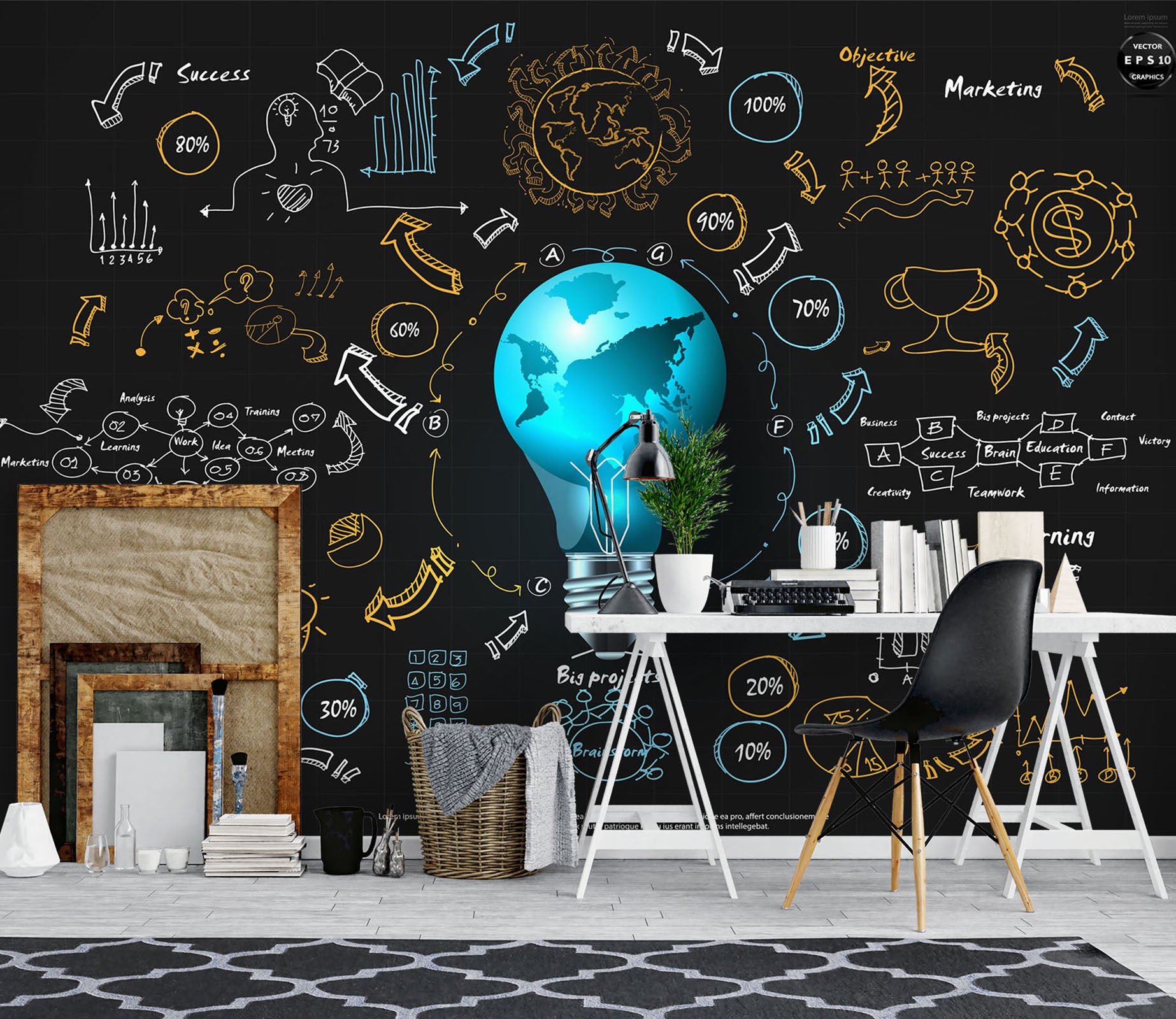 3D Blue Light Bulb 1093 Wall Murals