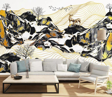 3D Black Stone Deer WC2588 Wall Murals