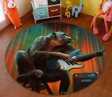 3D Orangutan Playing Guitar 079 Animal Round Non Slip Rug Mat Mat AJ Creativity Home 