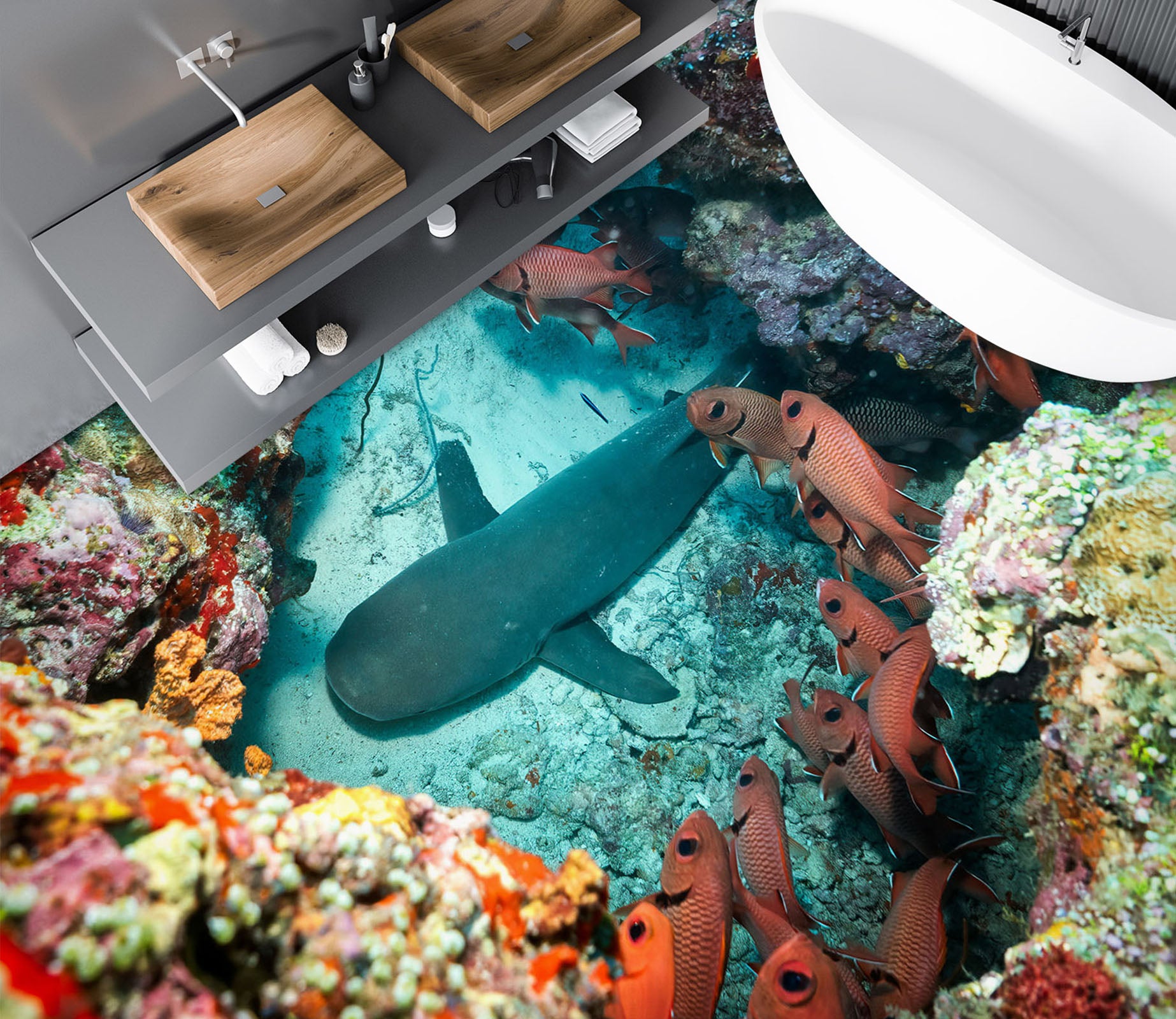 3D Dangerous Shark 252 Floor Mural  Wallpaper Murals Rug & Mat Print Epoxy waterproof bath floor