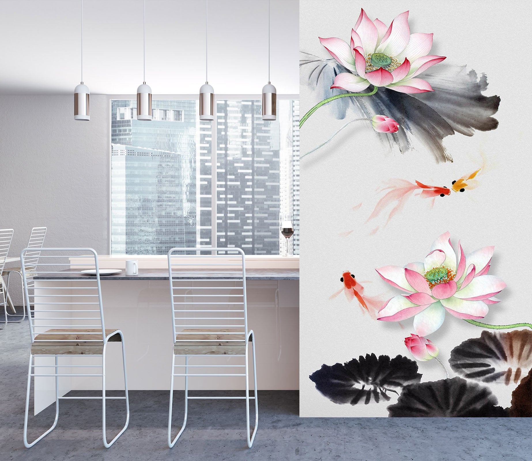 3D Painted Lotus 1854 Wall Murals