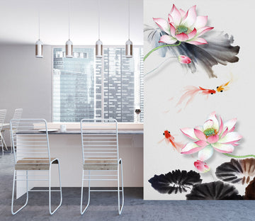 3D Painted Lotus 1854 Wall Murals