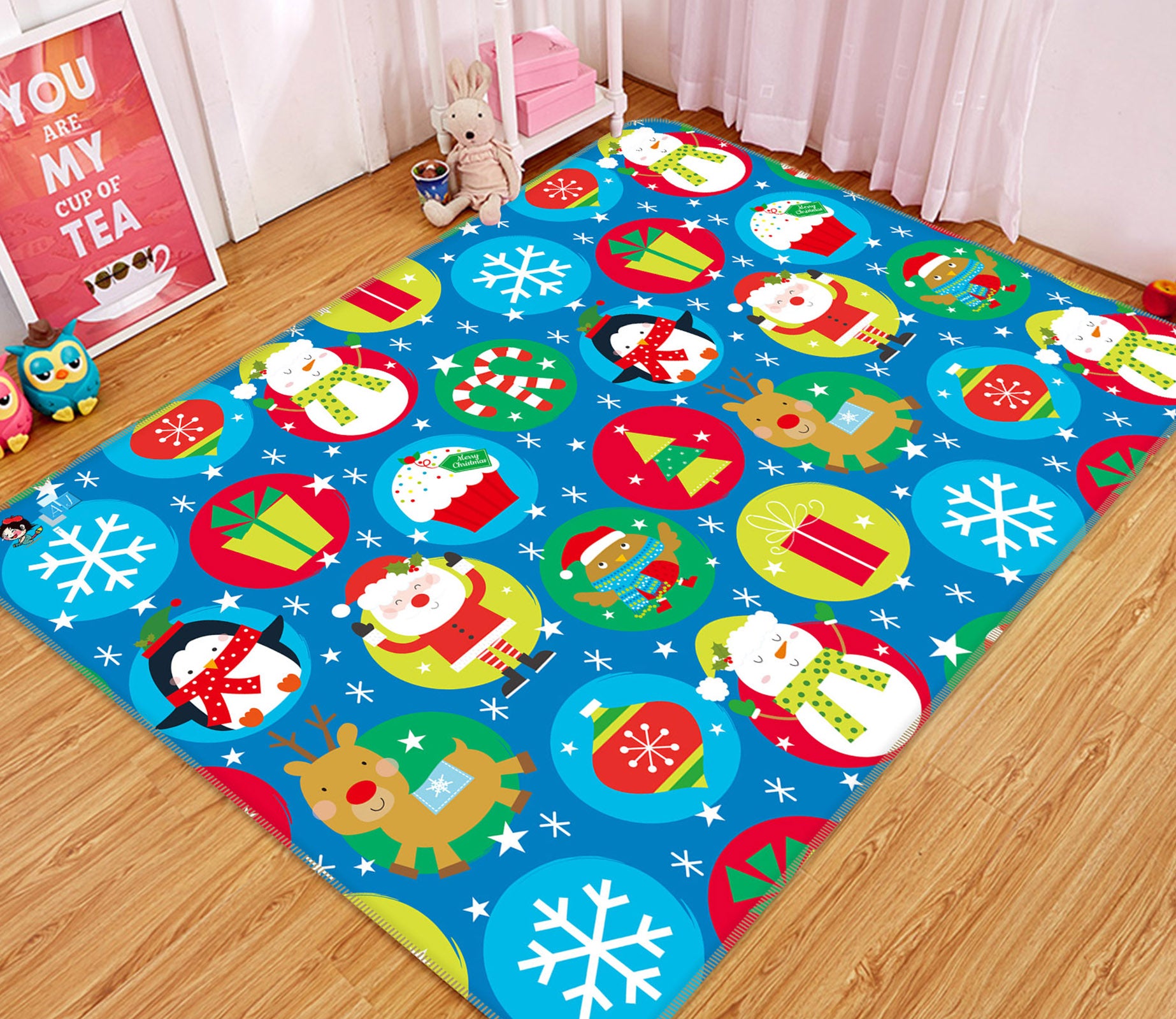 3D Snowflake Penguin Santa 56260 Christmas Non Slip Rug Mat Xmas