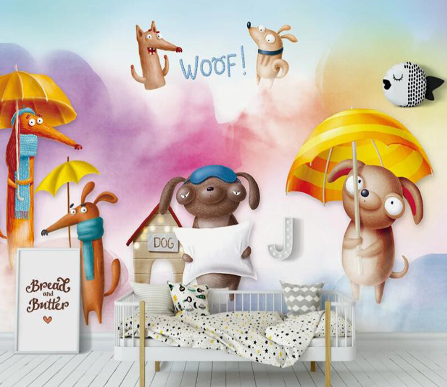 3D Animals With Umbrellas 1005 Wall Murals