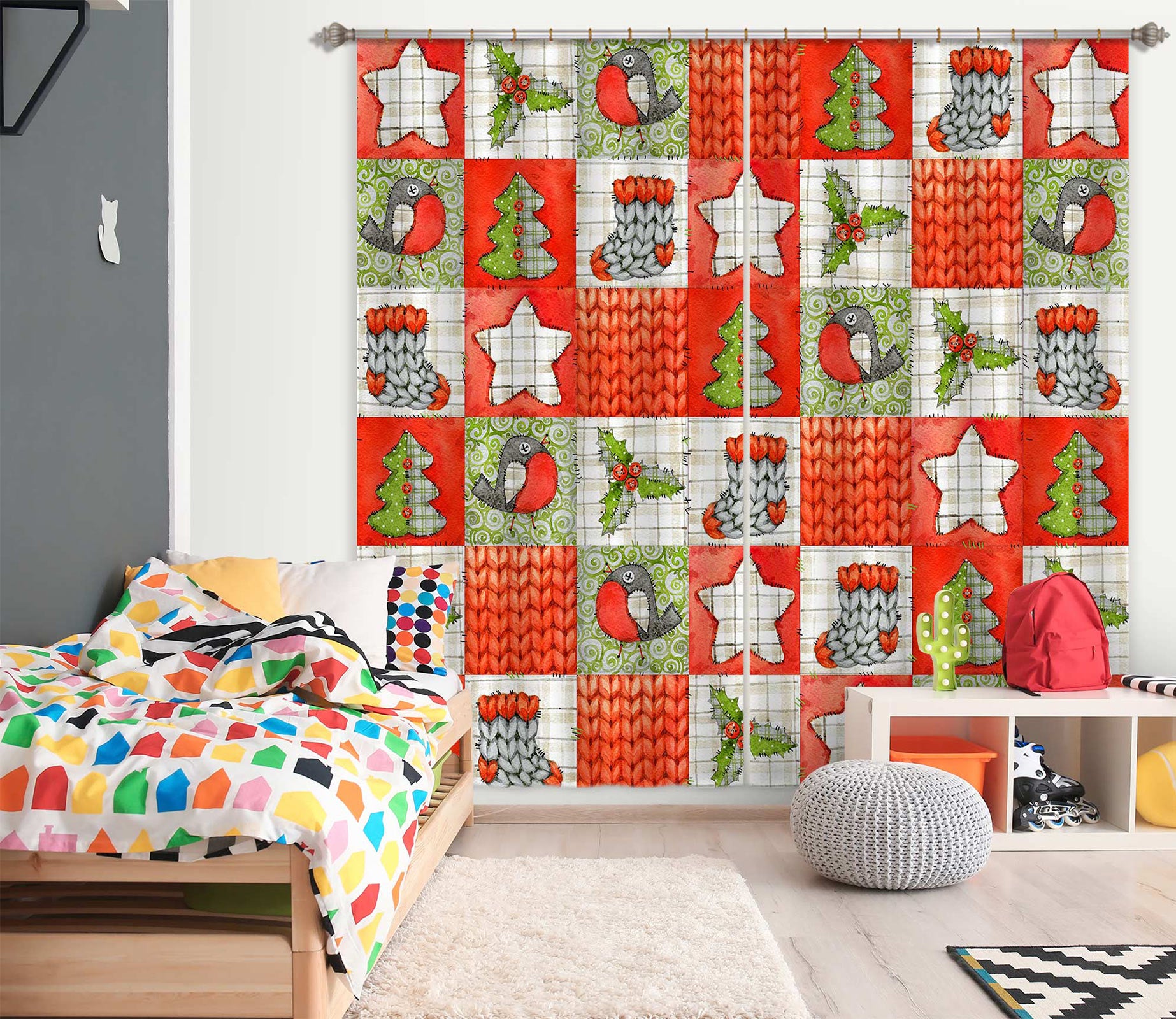 3D Tree Sock 53084 Christmas Curtains Drapes Xmas