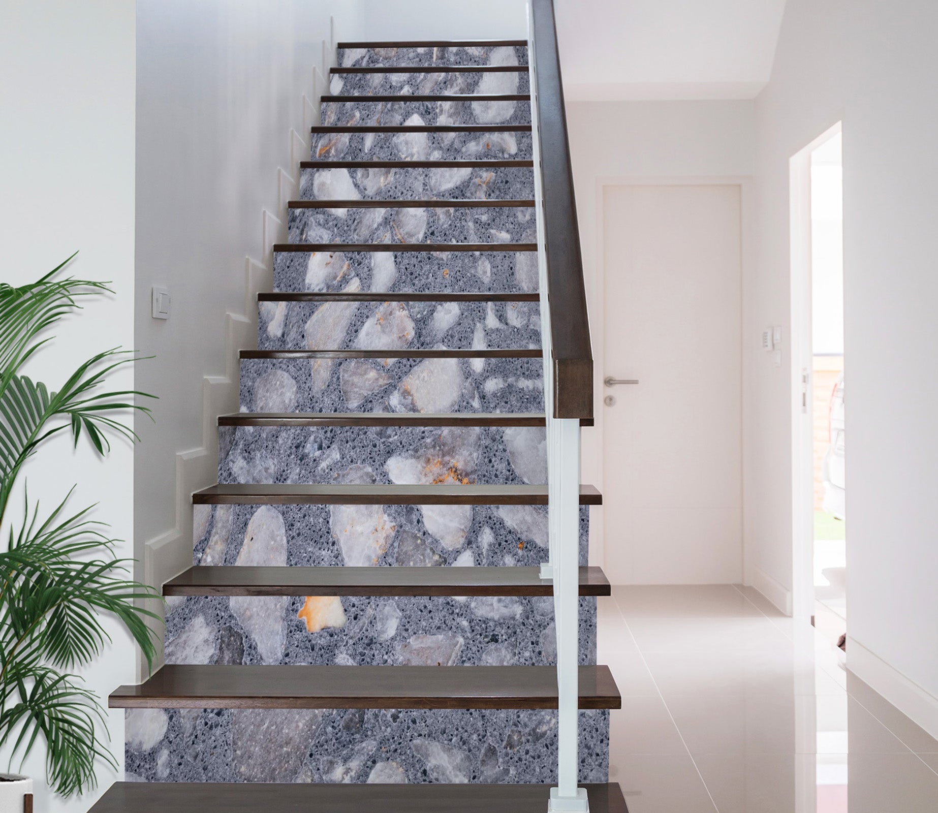 3D Grey Pebbles 639 Stair Risers