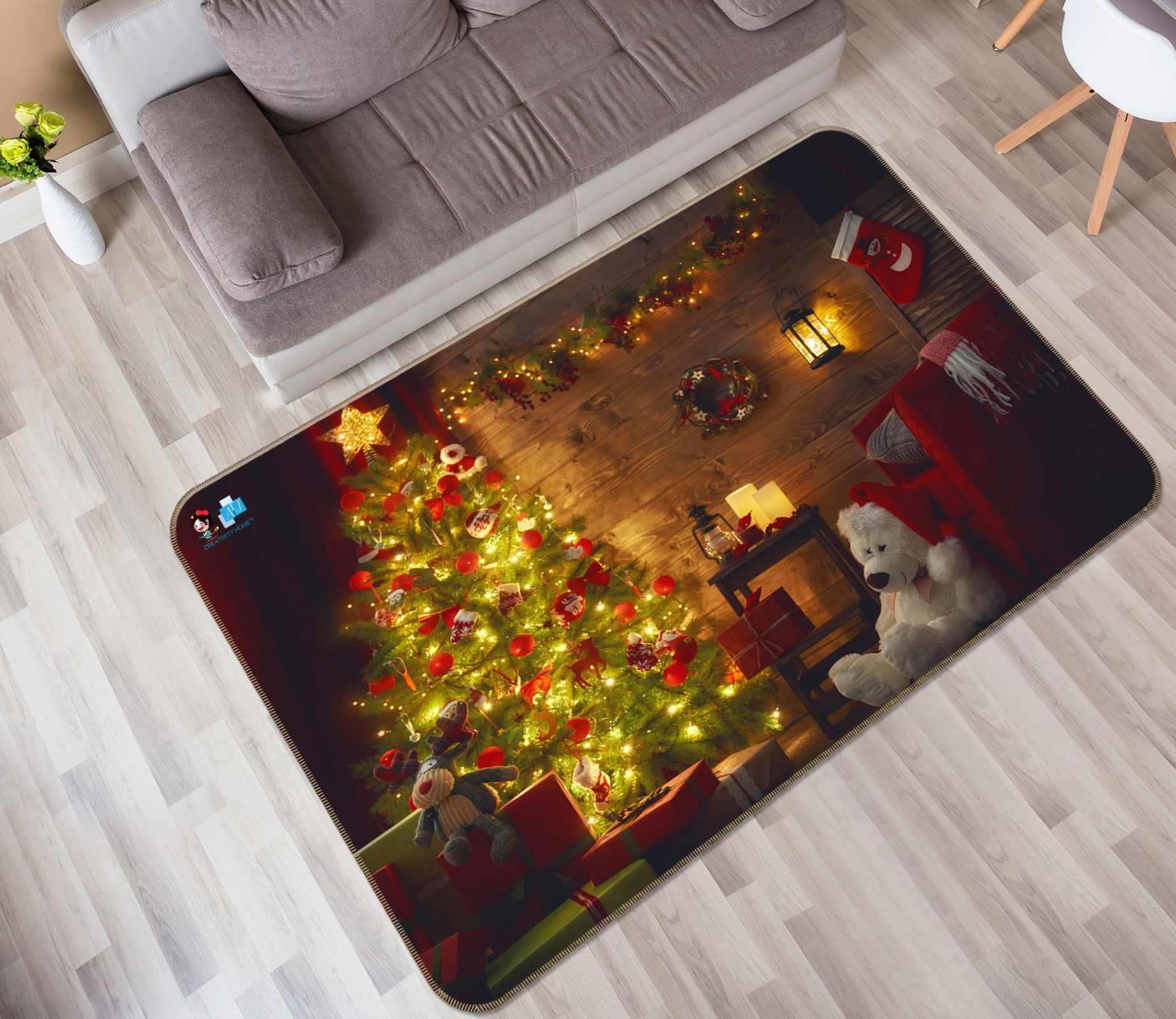 3D Tree Bear Doll 56224 Christmas Non Slip Rug Mat Xmas