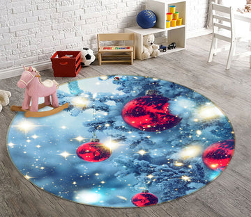 3D Snow Red Ball 55225 Christmas Round Non Slip Rug Mat Xmas