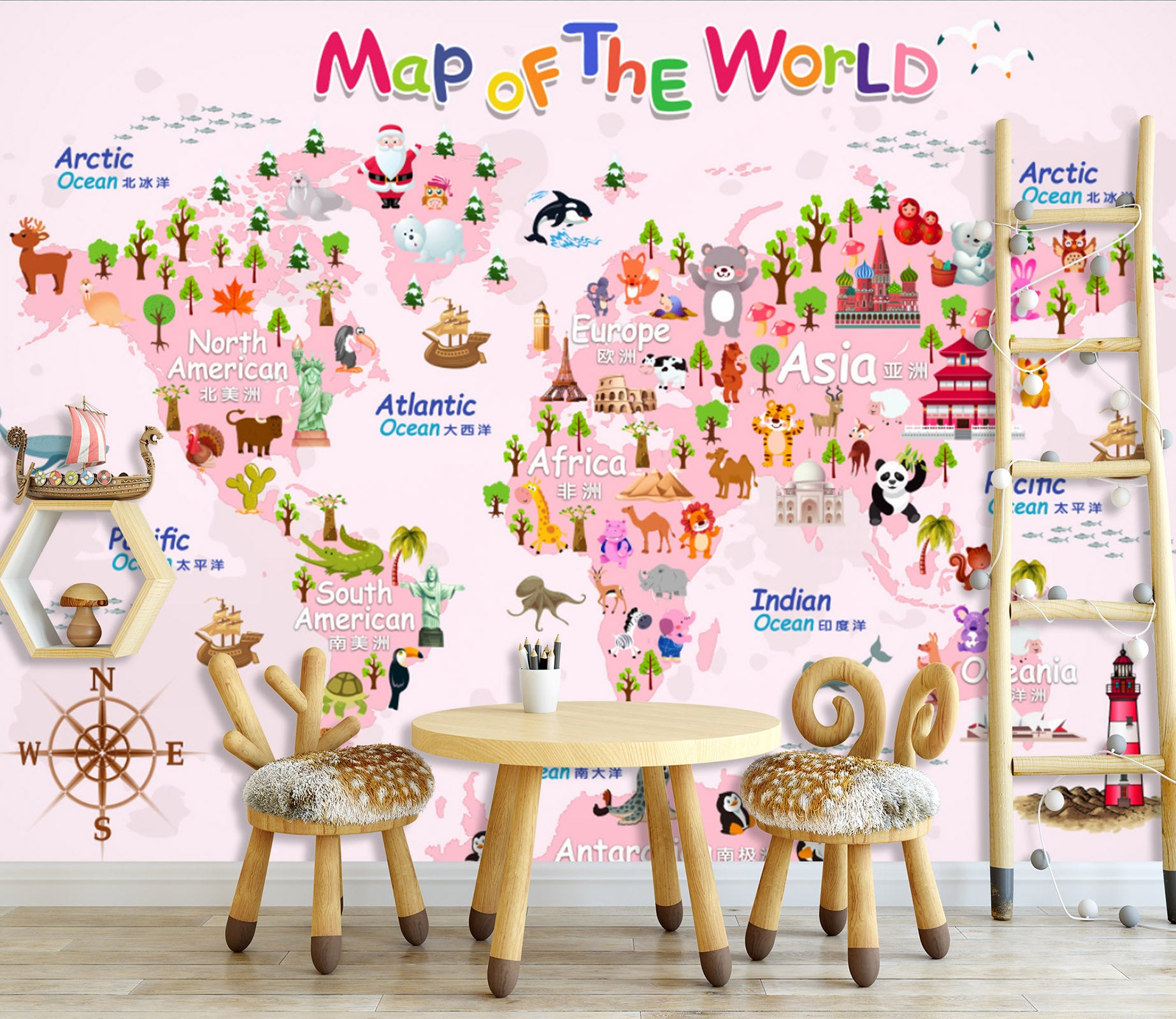 3D Pink Map 1643 Wall Murals