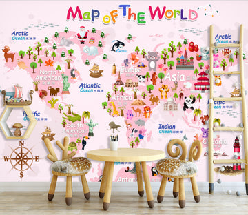 3D Pink Map 1643 Wall Murals