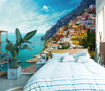 3D Houses Hill Sea 57211 Wall Murals