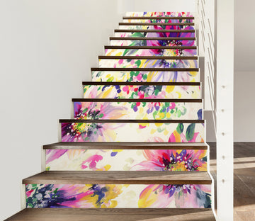3D Colorful Dotted Flowers 303 Stair Risers