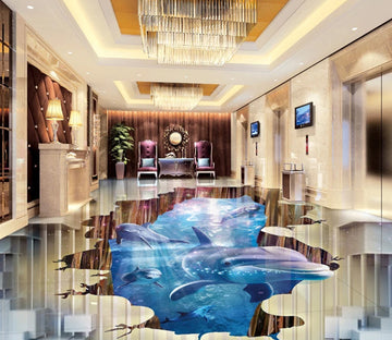 3D Deep Sea Dolphin 542 Floor Mural  Wallpaper Murals Rug & Mat Print Epoxy waterproof bath floor