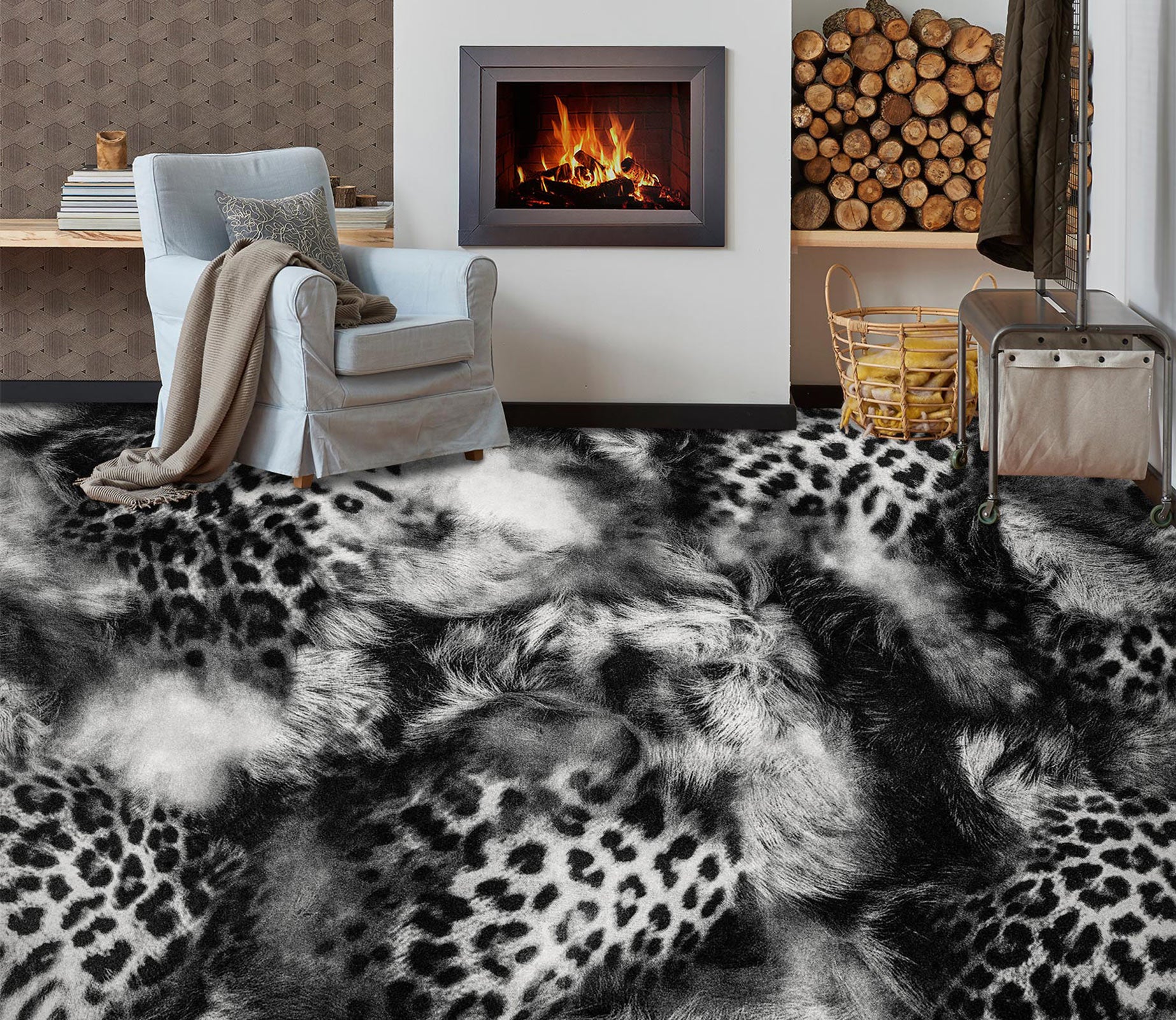 3D Black And White Leopard 1327 Floor Mural
