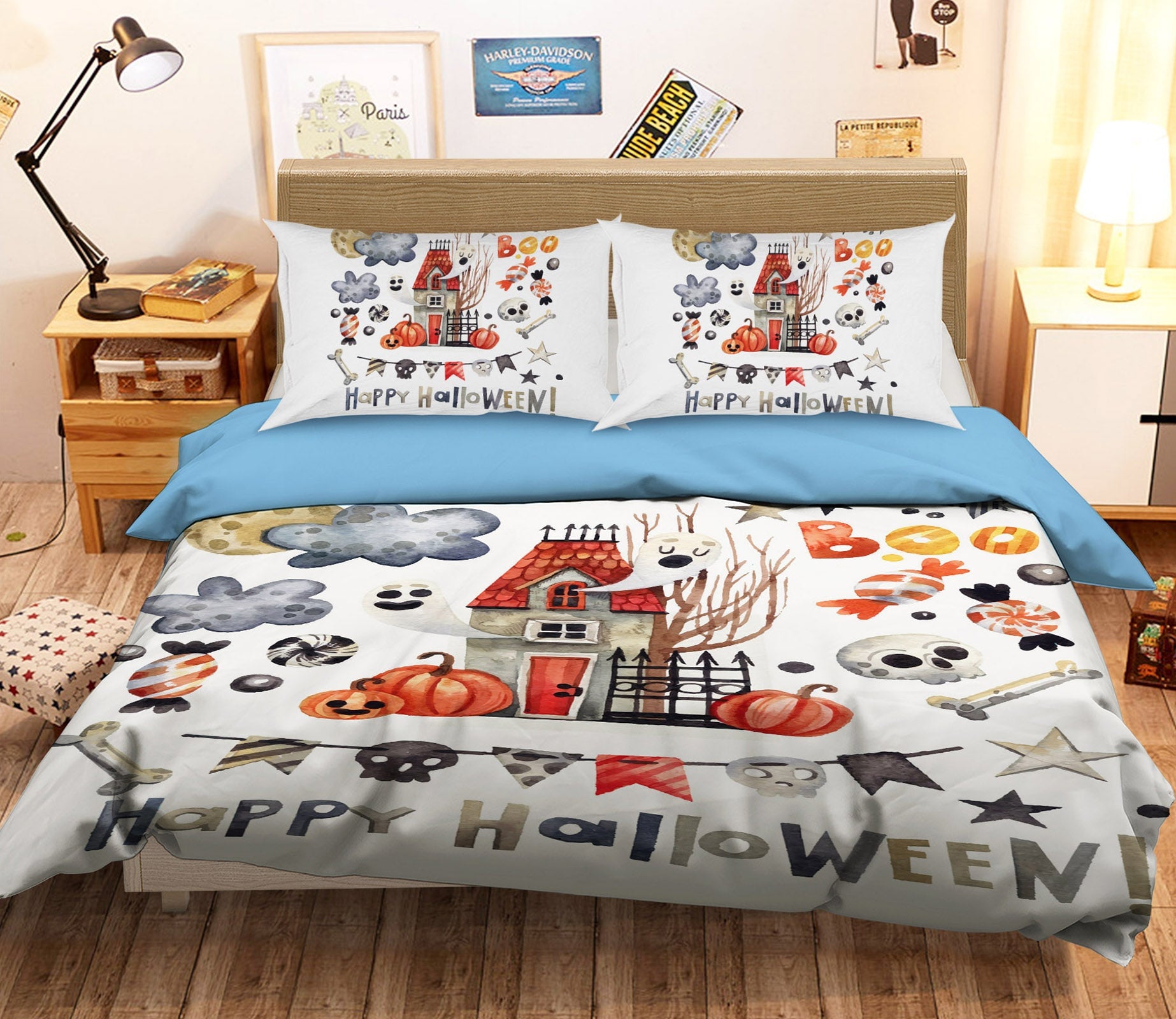 3D House Pumpkin Stars 1201 Halloween Bed Pillowcases Quilt Quiet Covers AJ Creativity Home 