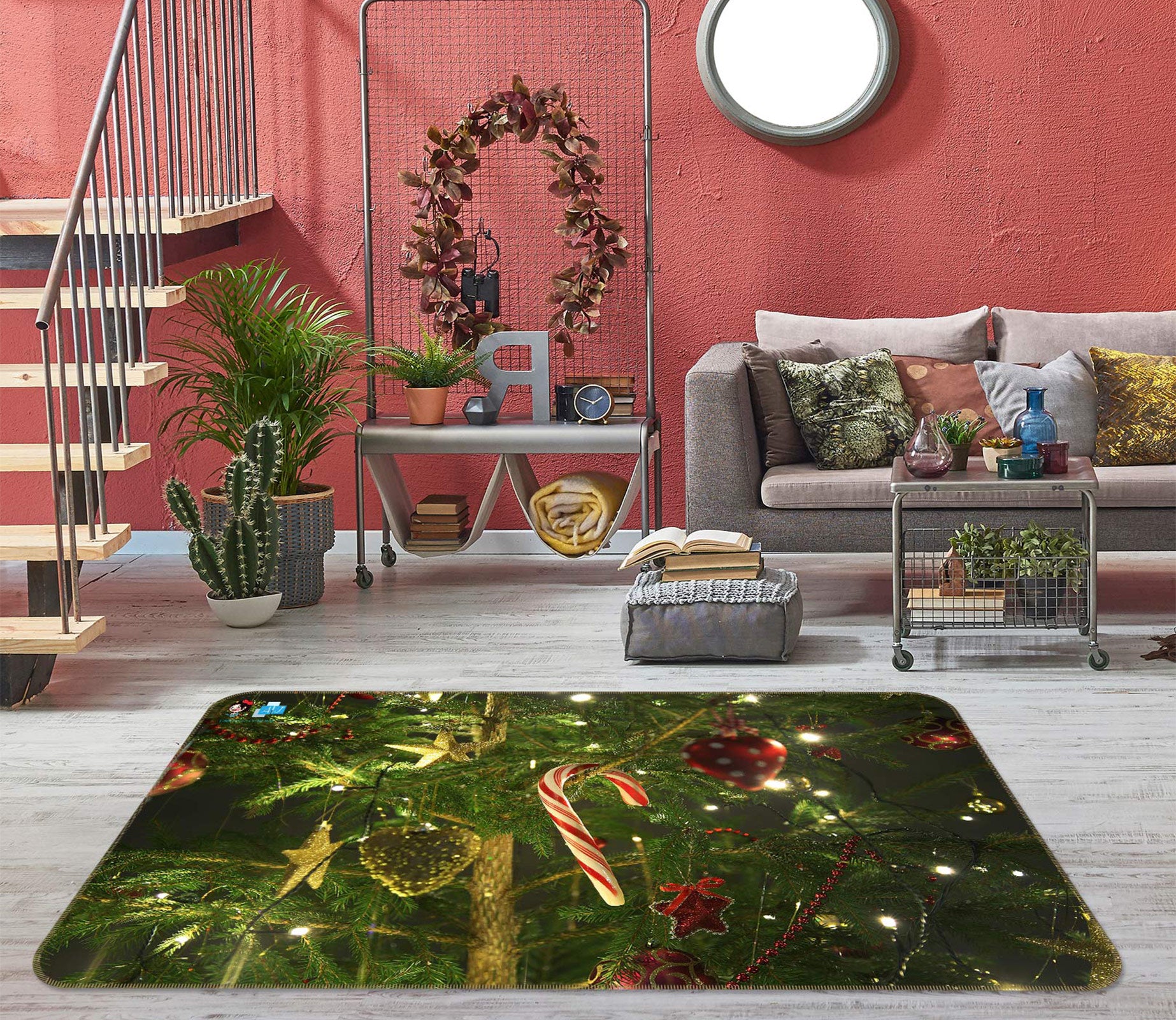 3D Cane Ball Pendant 56103 Christmas Non Slip Rug Mat Xmas