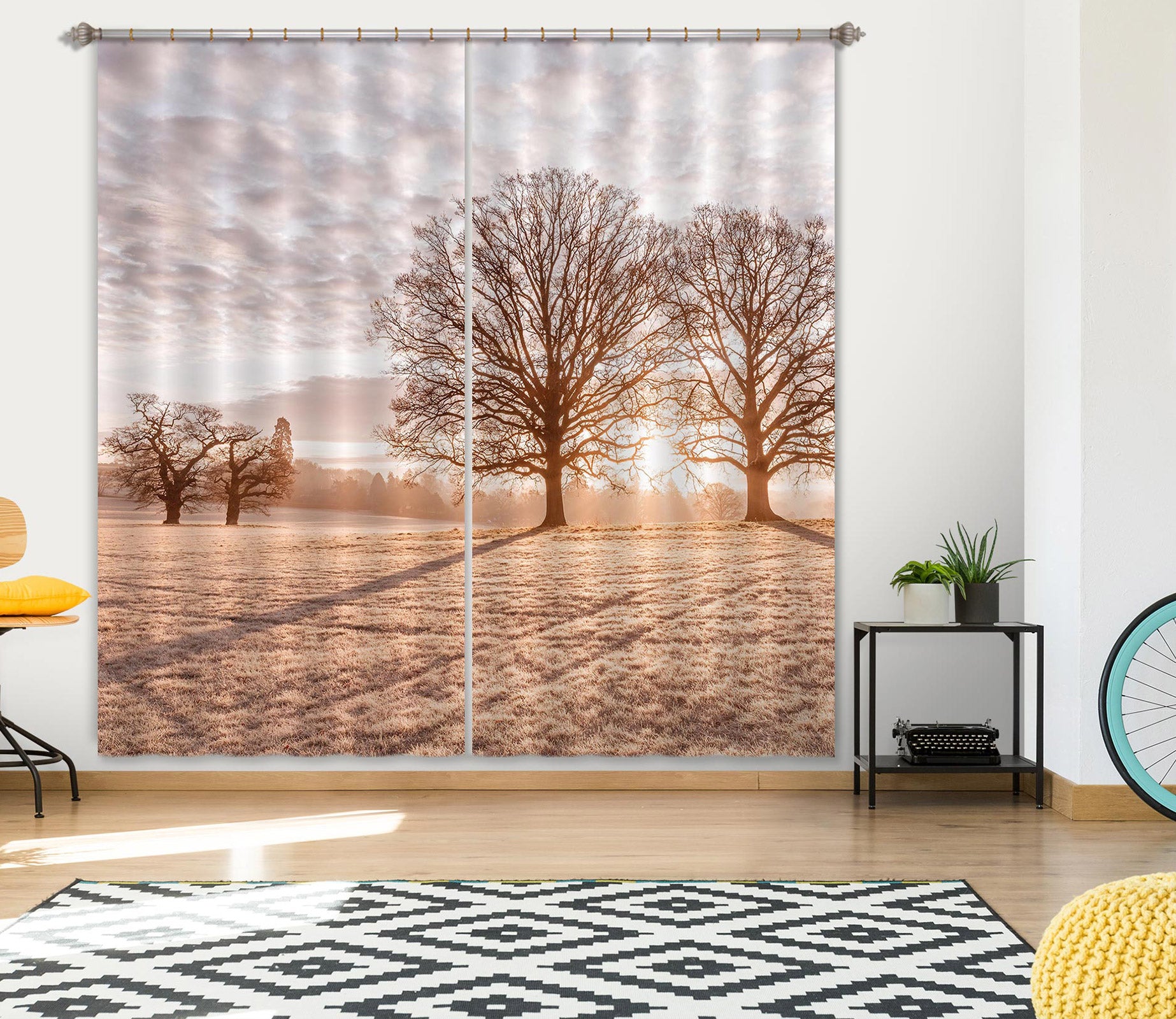 3D Pink Prairie Tree 085 Assaf Frank Curtain Curtains Drapes