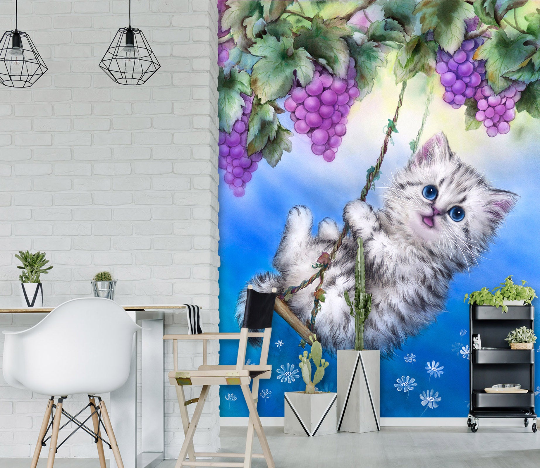3D Grape Cat 5494 Kayomi Harai Wall Mural Wall Murals