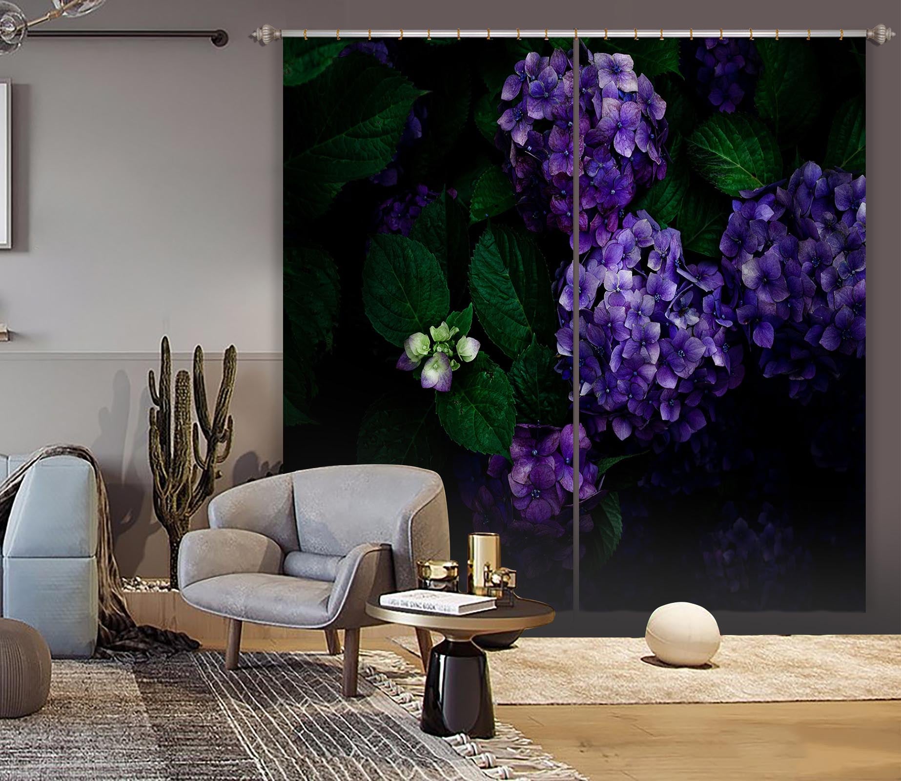 3D Purple Hydrangea 055 Noirblanc777 Curtain Curtains Drapes