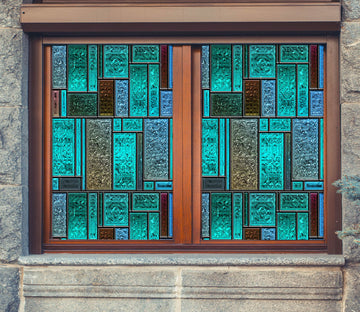3D Green Square 120 Window Film Print Sticker Cling Stained Glass UV Block