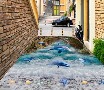 3D Valley Dolphin 527 Floor Mural  Wallpaper Murals Rug & Mat Print Epoxy waterproof bath floor