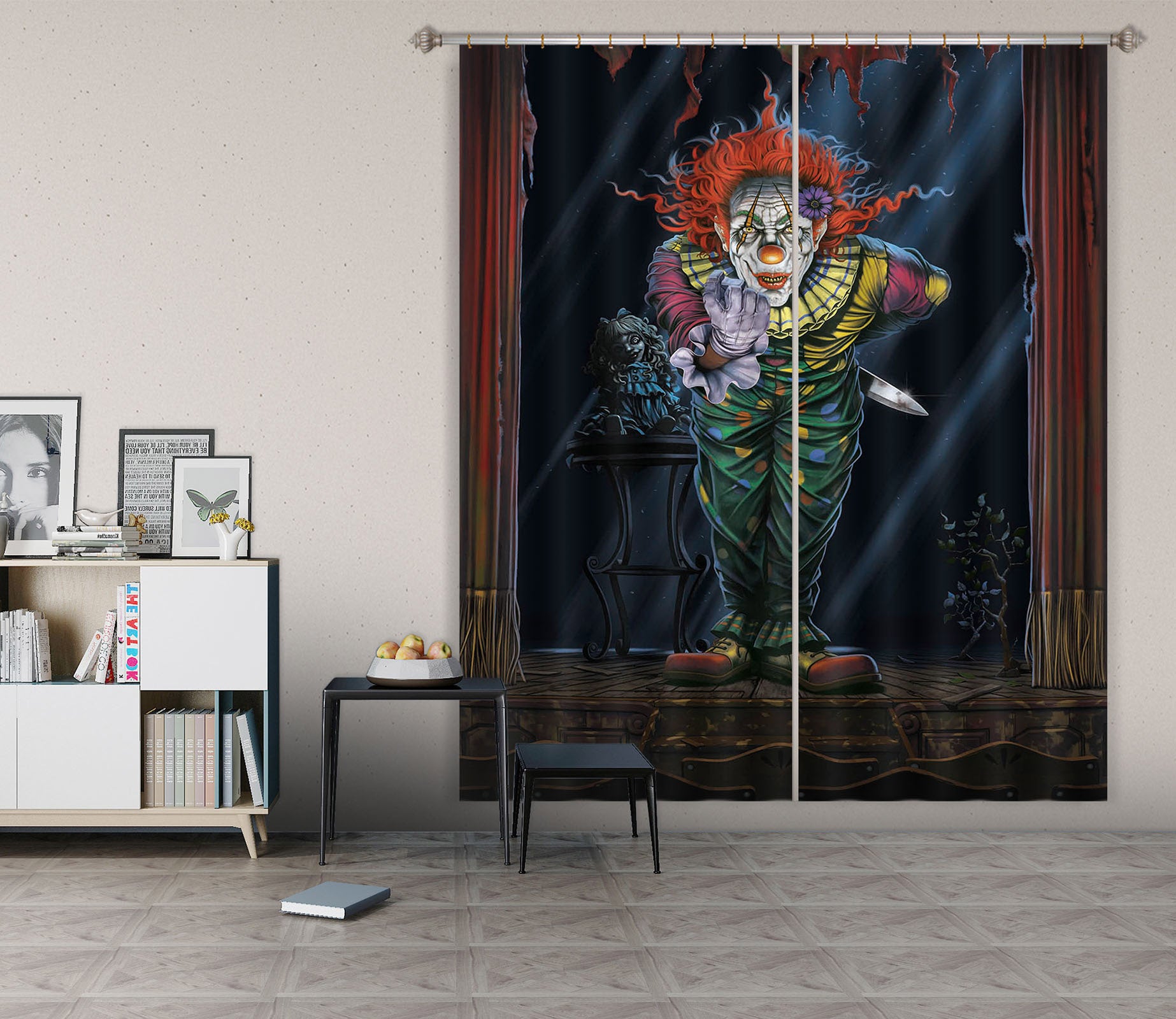 3D Surprise Clown 077 Vincent Hie Curtain Curtains Drapes