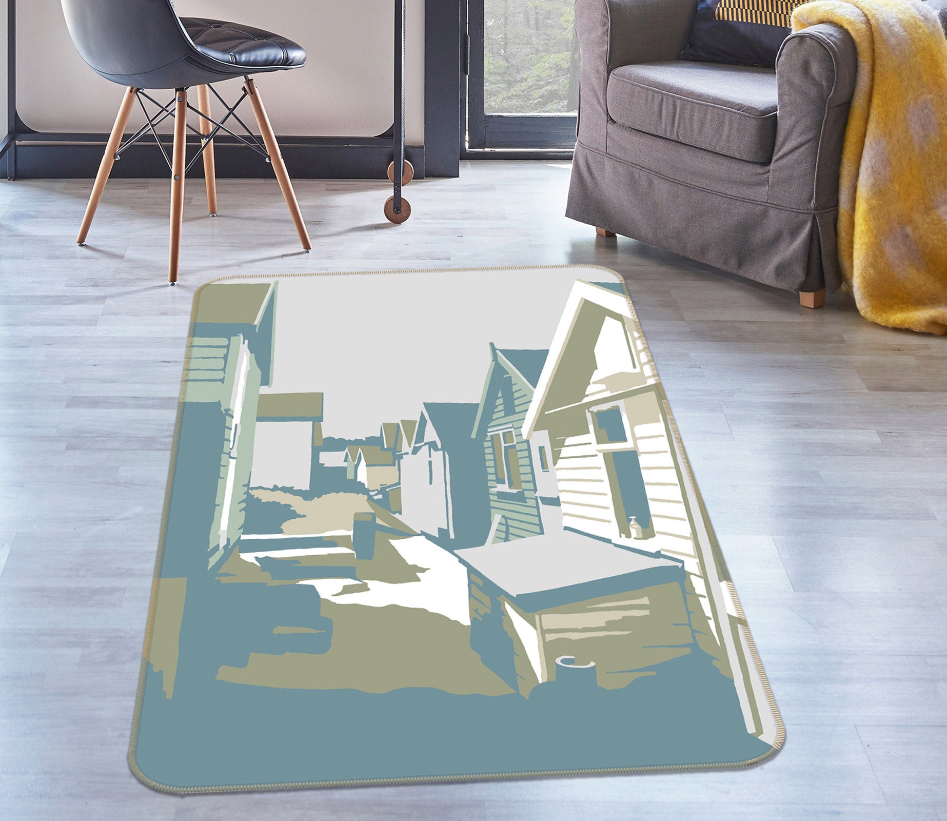 3D Mudeford Beach Huts 1124 Steve Read Rug Non Slip Rug Mat