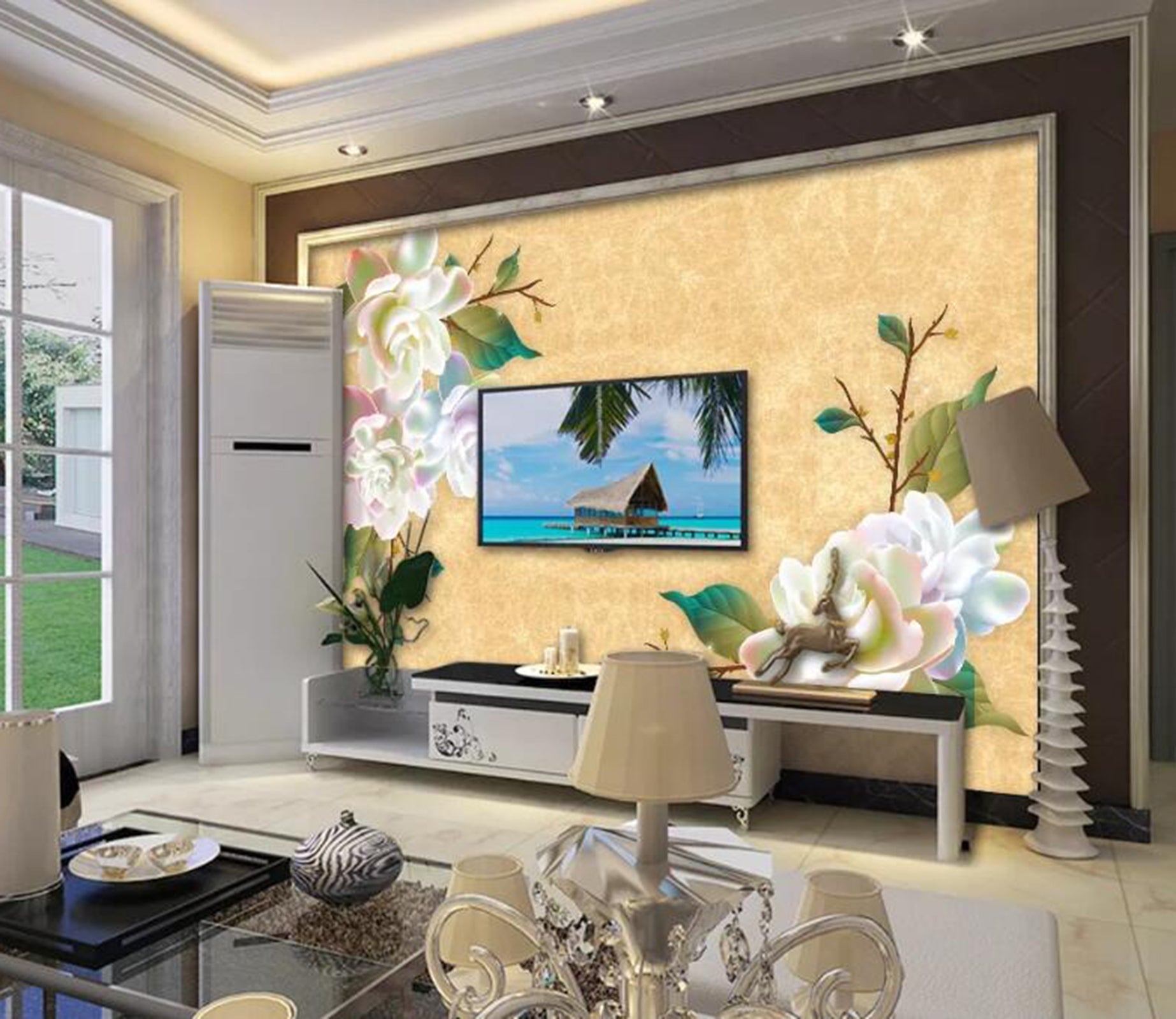 3D White Flowers WC28 Wall Murals Wallpaper AJ Wallpaper 2 