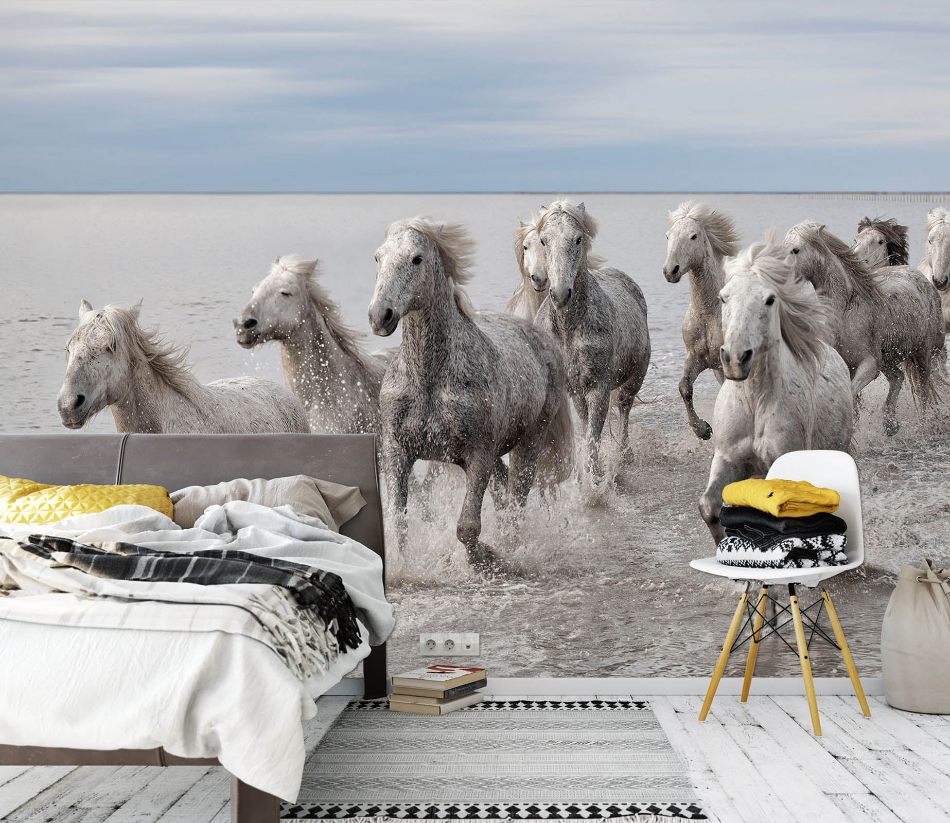 3D White Horse Gallop 1426 Marco Carmassi Wall Mural Wall Murals