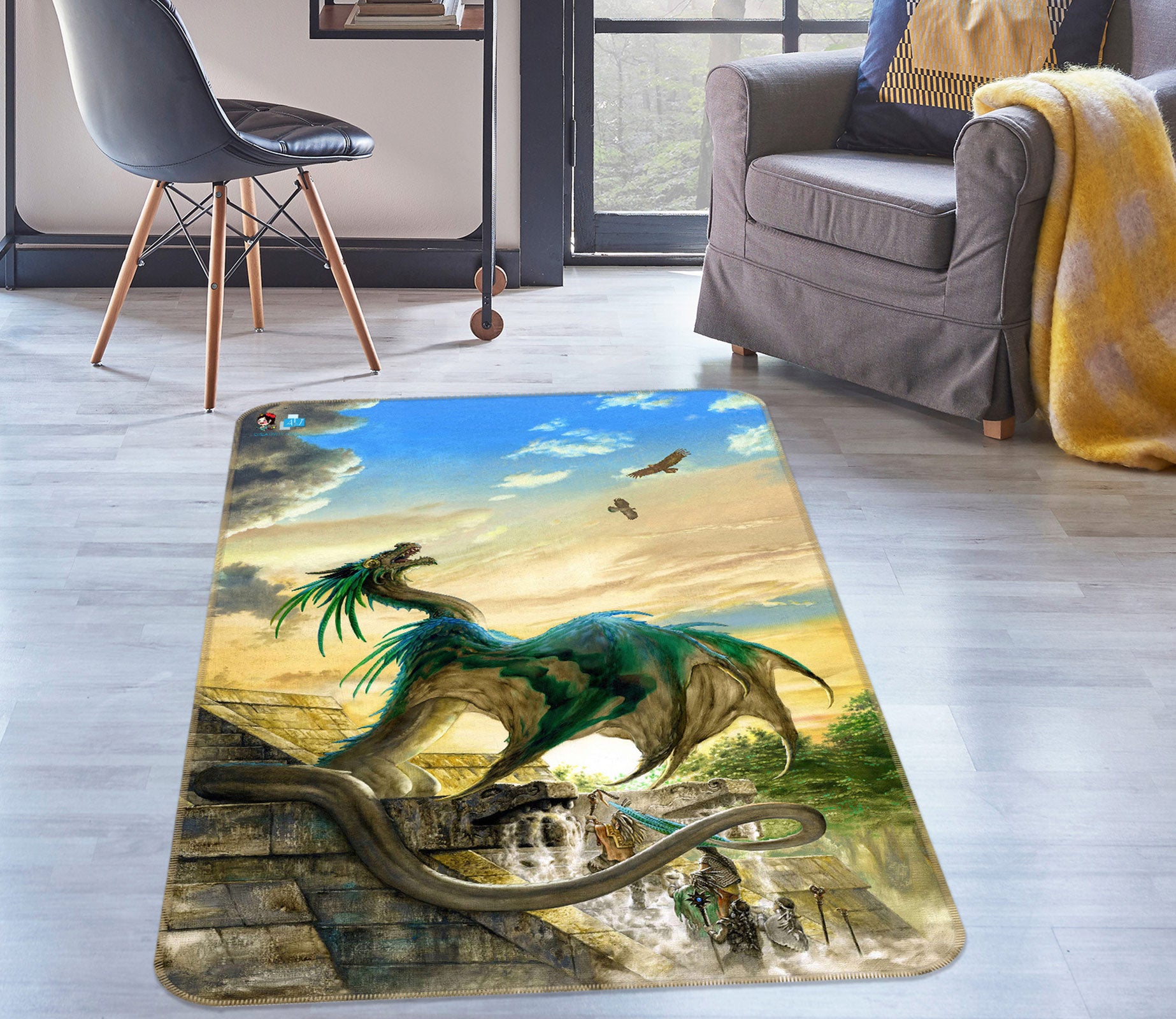 3D Blue Green Dragon 6040 Ciruelo Rug Non Slip Rug Mat