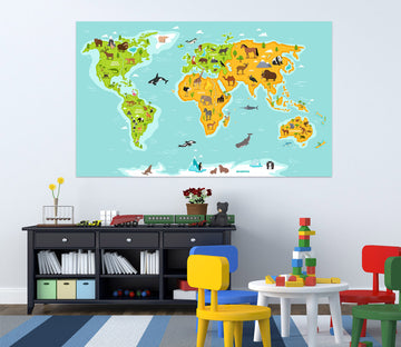 3D Colored Land 292 World Map Wall Sticker