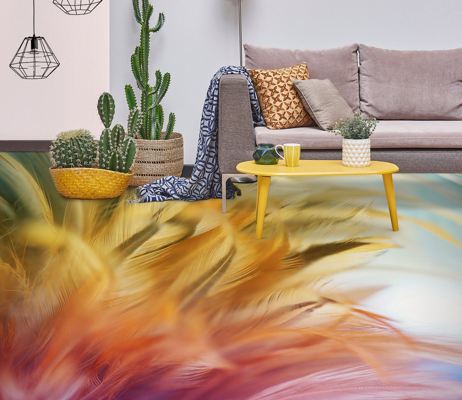3D Yellow And Pink Feathers 1139 Floor Mural  Wallpaper Murals Self-Adhesive Removable Print Epoxy