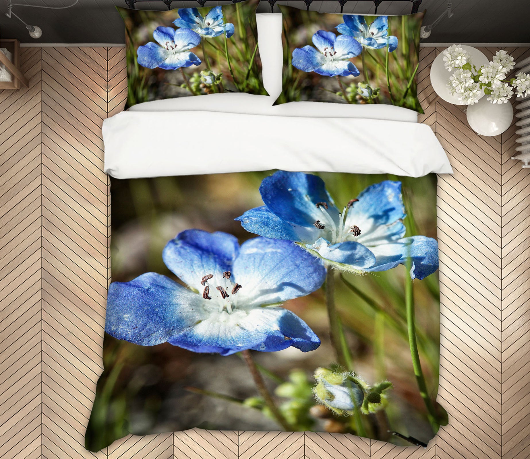 3D Blue Flowers 62169 Kathy Barefield Bedding Bed Pillowcases Quilt