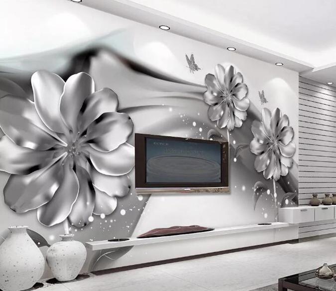 3D White Flowers 097 Wall Murals Wallpaper AJ Wallpaper 2 