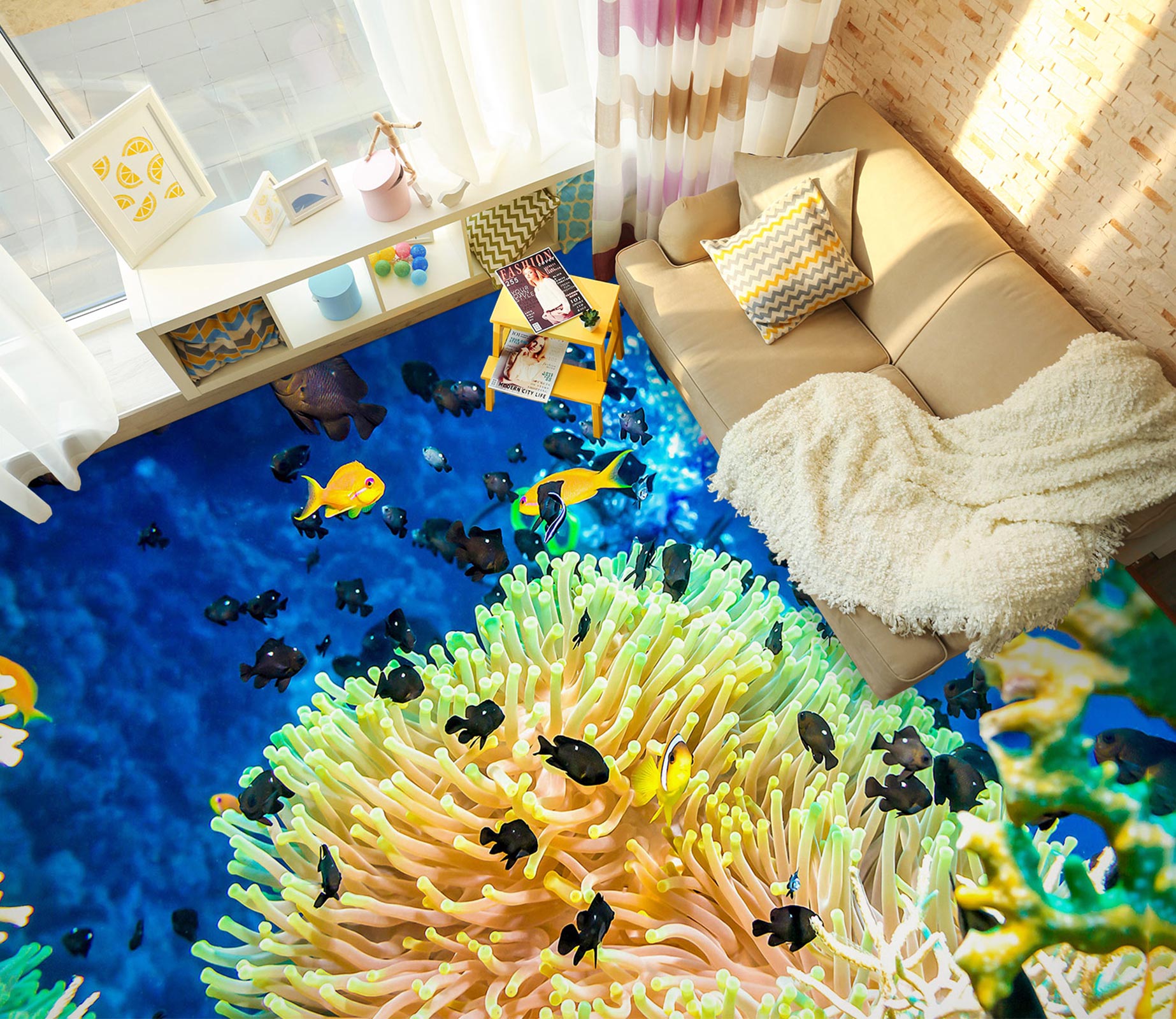 3D Noble Yellow Coral 450 Floor Mural  Wallpaper Murals Rug & Mat Print Epoxy waterproof bath floor