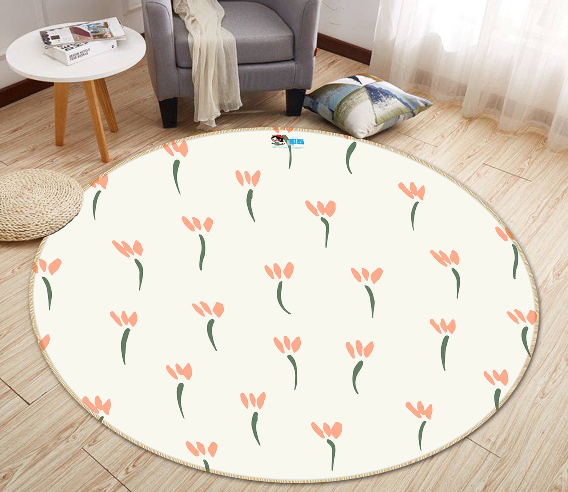 3D Flower Patternn 10599 Kashmira Jayaprakash Rug Round Non Slip Rug Mat