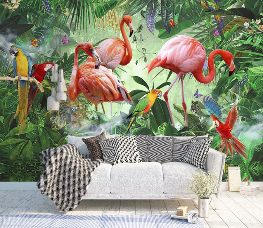 3D Flamingo Parrot WC1597 Wall Murals