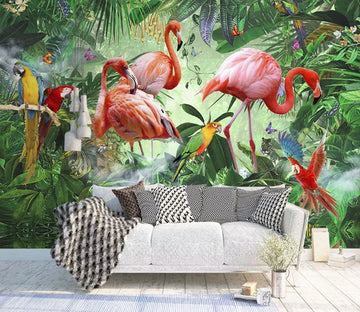 3D Flamingo Parrot WC1597 Wall Murals