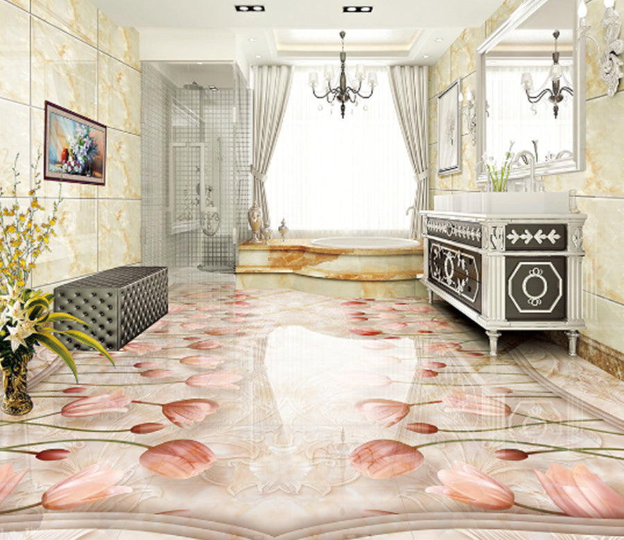 3D Pink Tulip 289 Floor Mural  Wallpaper Murals Rug & Mat Print Epoxy waterproof bath floor