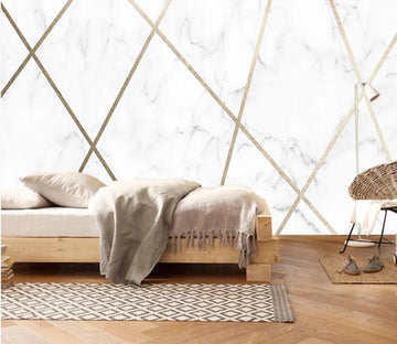 3D Gold Wire Cut White Marble 2058 Wall Murals