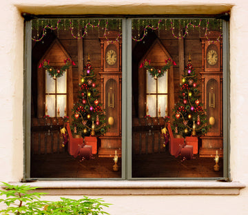 3D Wooden House Tree 30002 Christmas Window Film Print Sticker Cling Stained Glass Xmas