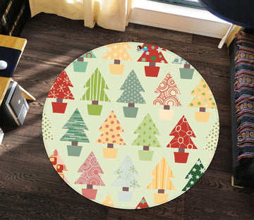 3D Colored Christmas Tree 089 Round Non Slip Rug Mat Mat AJ Creativity Home 