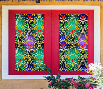 3D Green Flower Pattern 439 Window Film Print Sticker Cling Stained Glass UV Block