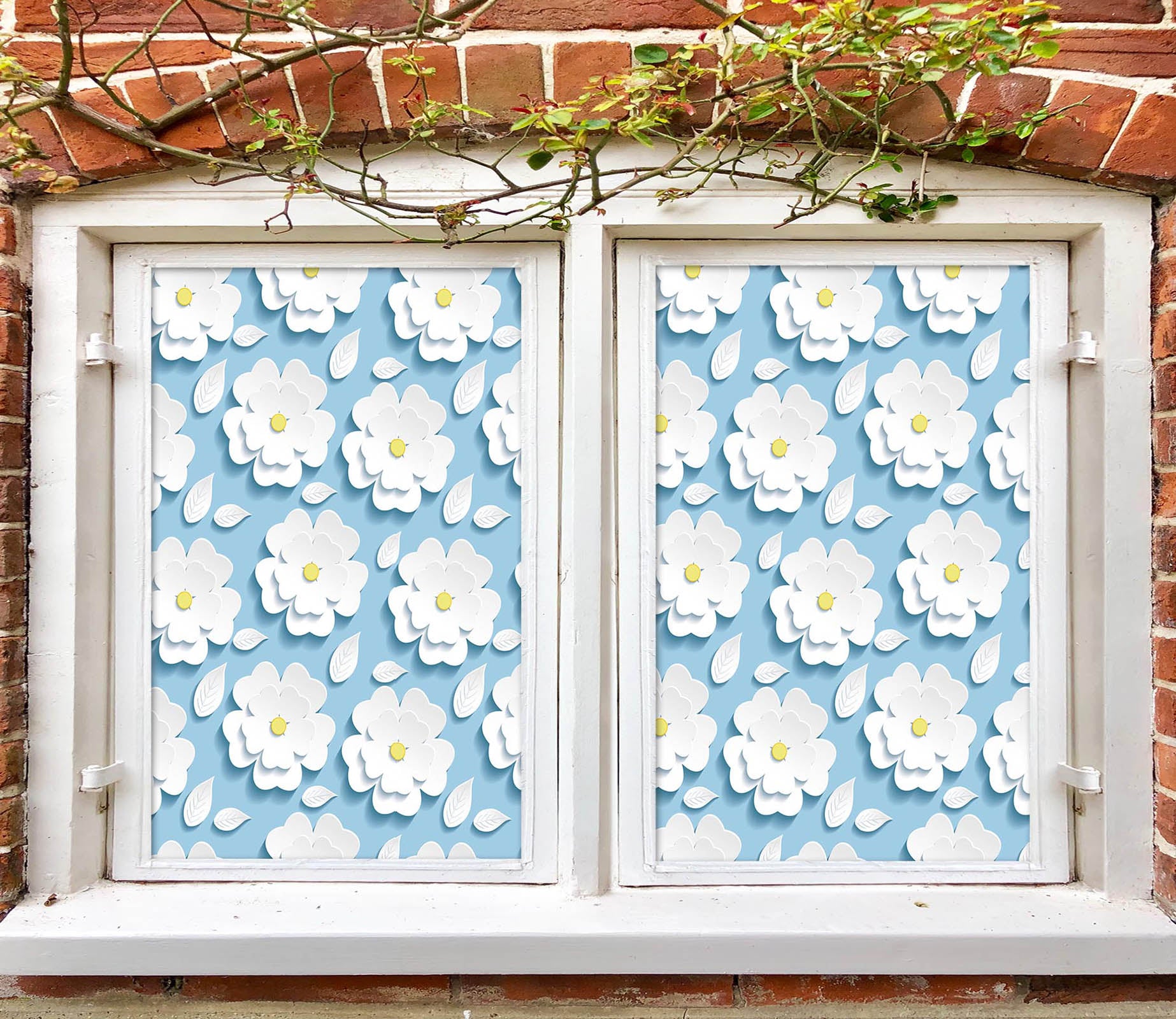 3D White Flower 301 Window Film Print Sticker Cling Stained Glass UV Block