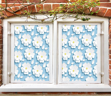 3D White Flower 301 Window Film Print Sticker Cling Stained Glass UV Block