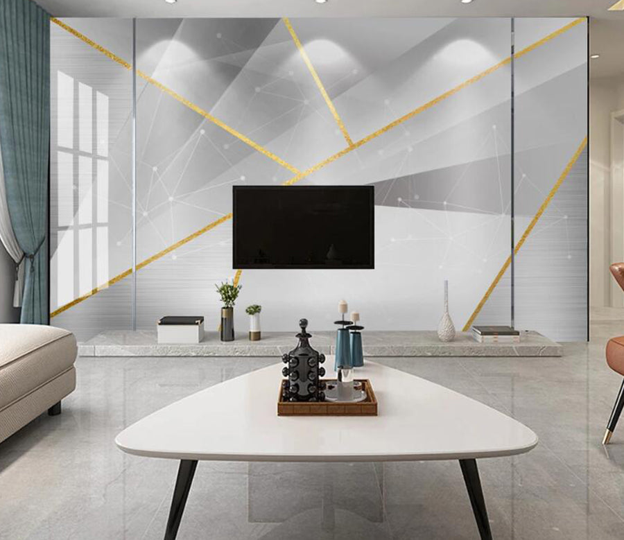 3D Gold Thread Staggered 111 Wall Murals