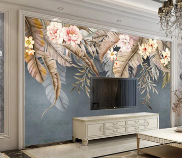 3D Peony Leaves WC1728 Wall Murals