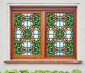 3D Green Flower 188 Window Film Print Sticker Cling Stained Glass UV Block