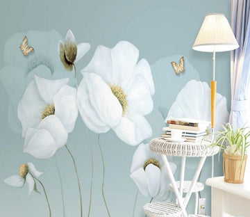 3D White Flowers 025 Wall Murals